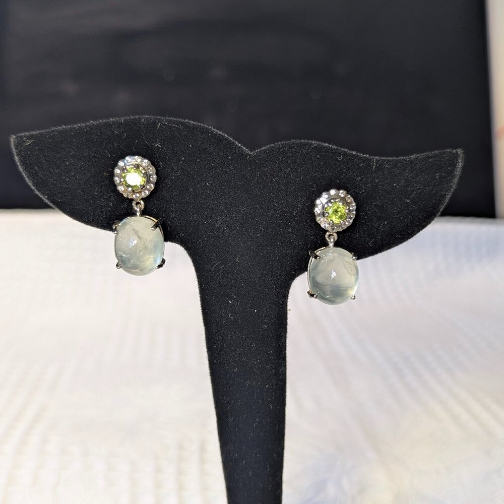 Earrings Prehnite Peridot with CZ Accents 925